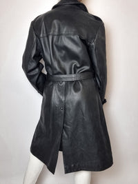 Vintage schwarzer Leder-Trenchcoat M 