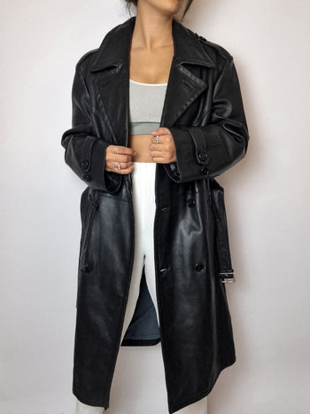 Trenchcoat en cuir noir vintage M