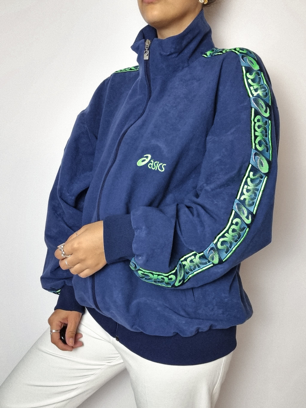Vintage blaue Samt-Joggingjacke M/L 
