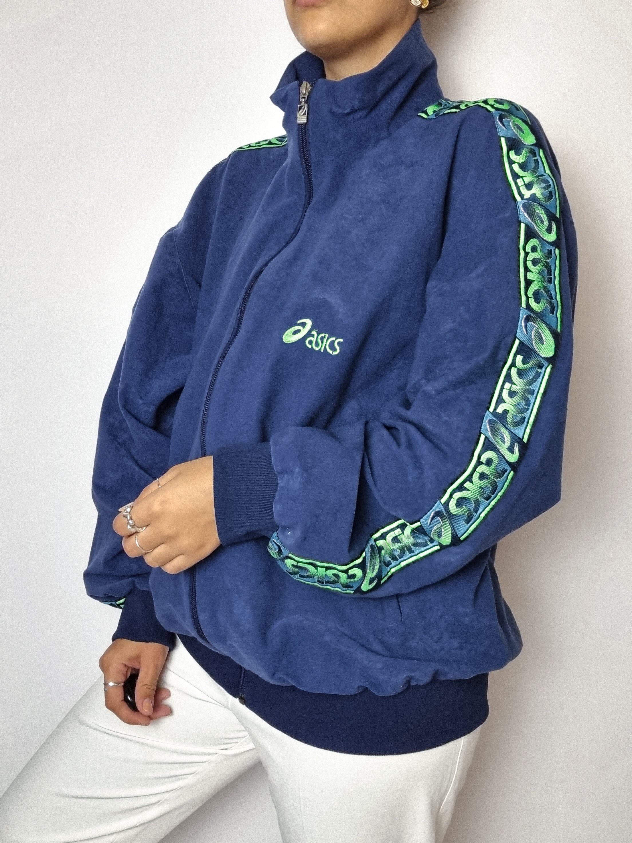 Vintage blaue Samt-Joggingjacke M/L 