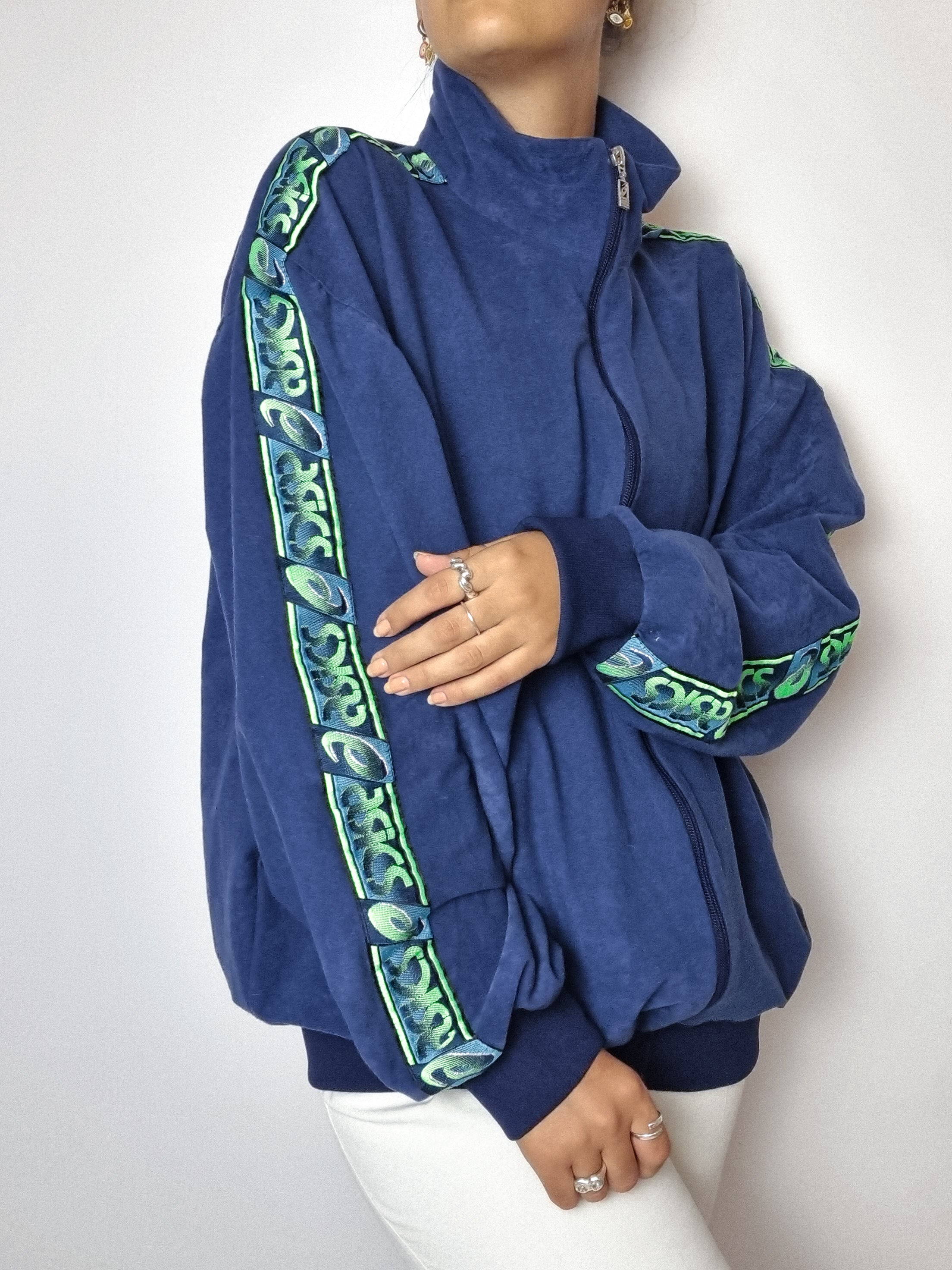 Vintage blaue Samt-Joggingjacke M/L 