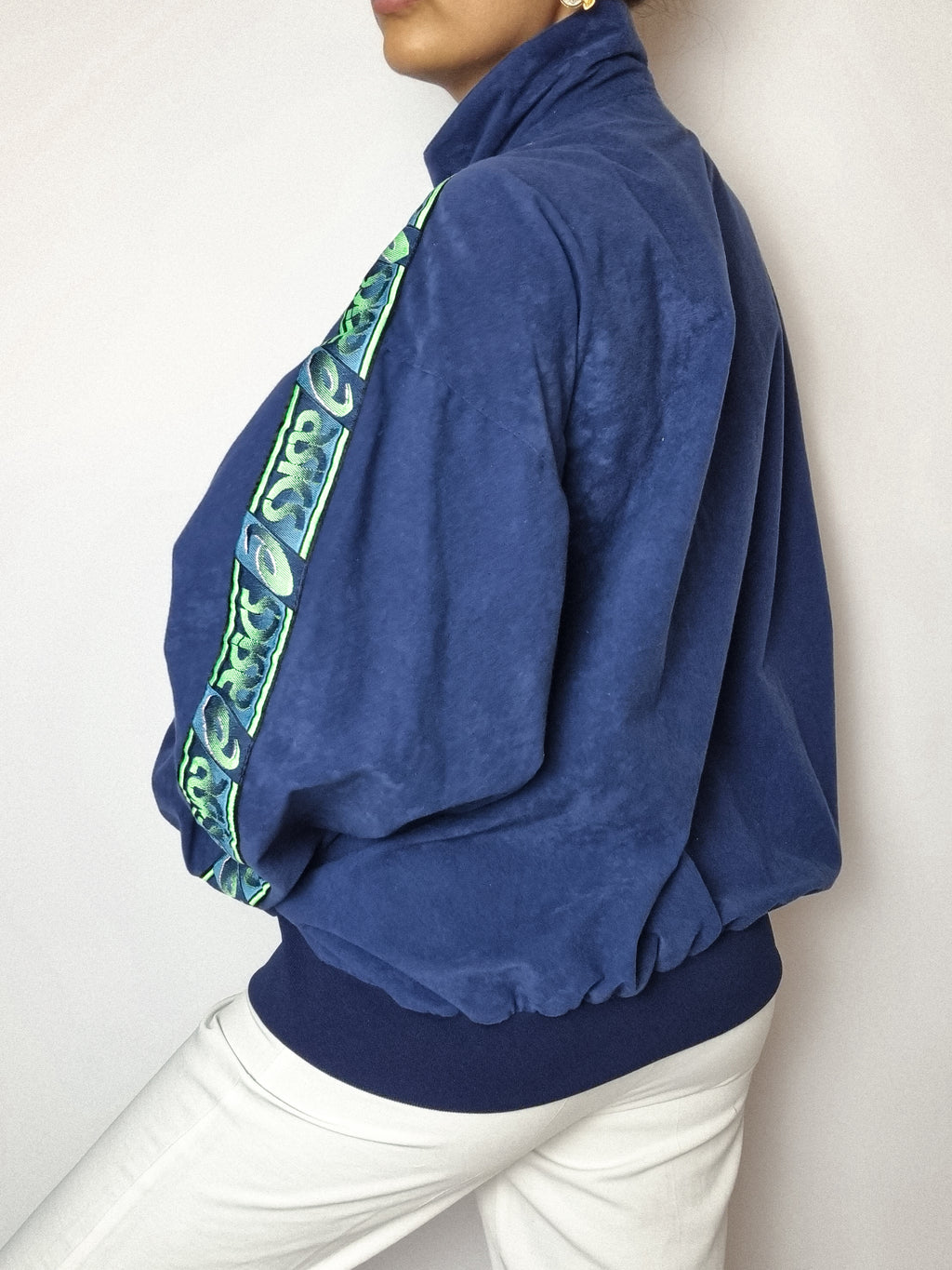 Vintage blaue Samt-Joggingjacke M/L 