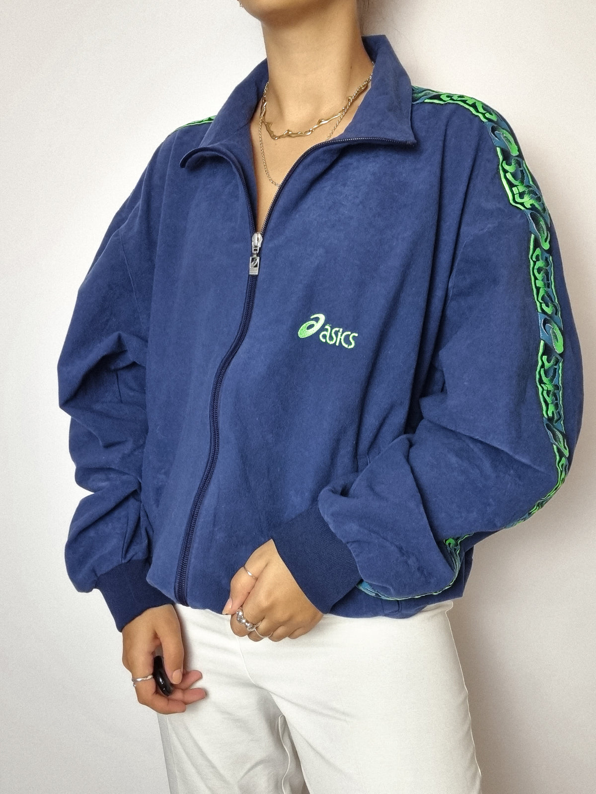 Vintage blaue Samt-Joggingjacke M/L 