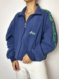 Vintage blaue Samt-Joggingjacke M/L 