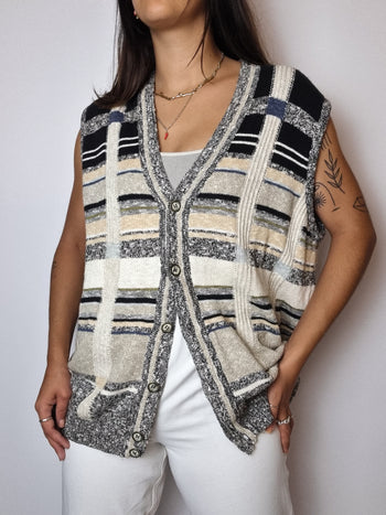 Gilet en maille crème à motifs XL