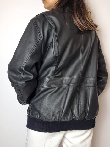 Bomber en cuir noir vintage L