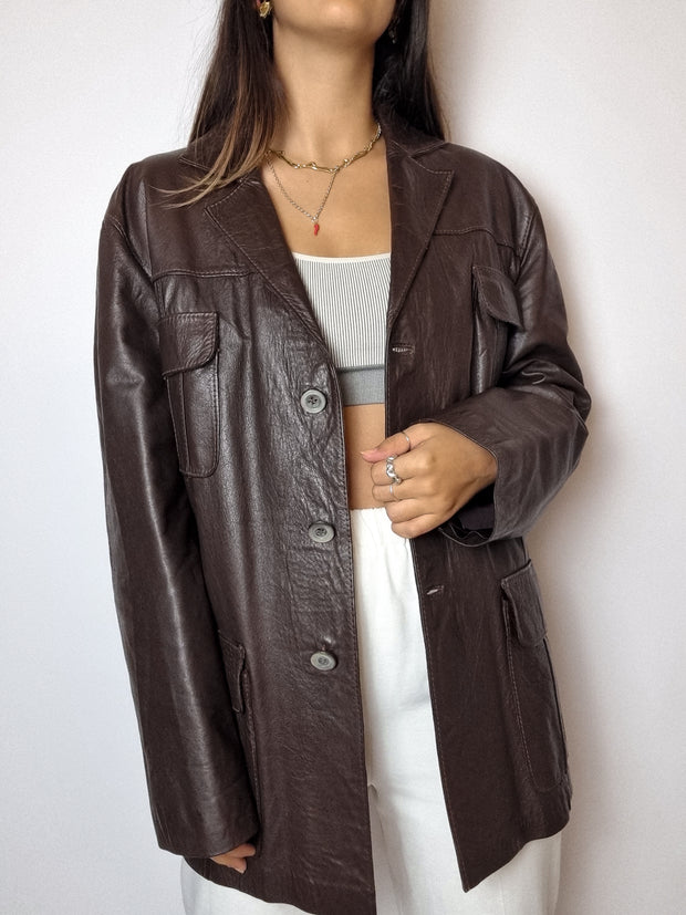 Vintage Brown Leather Blazer S/M 