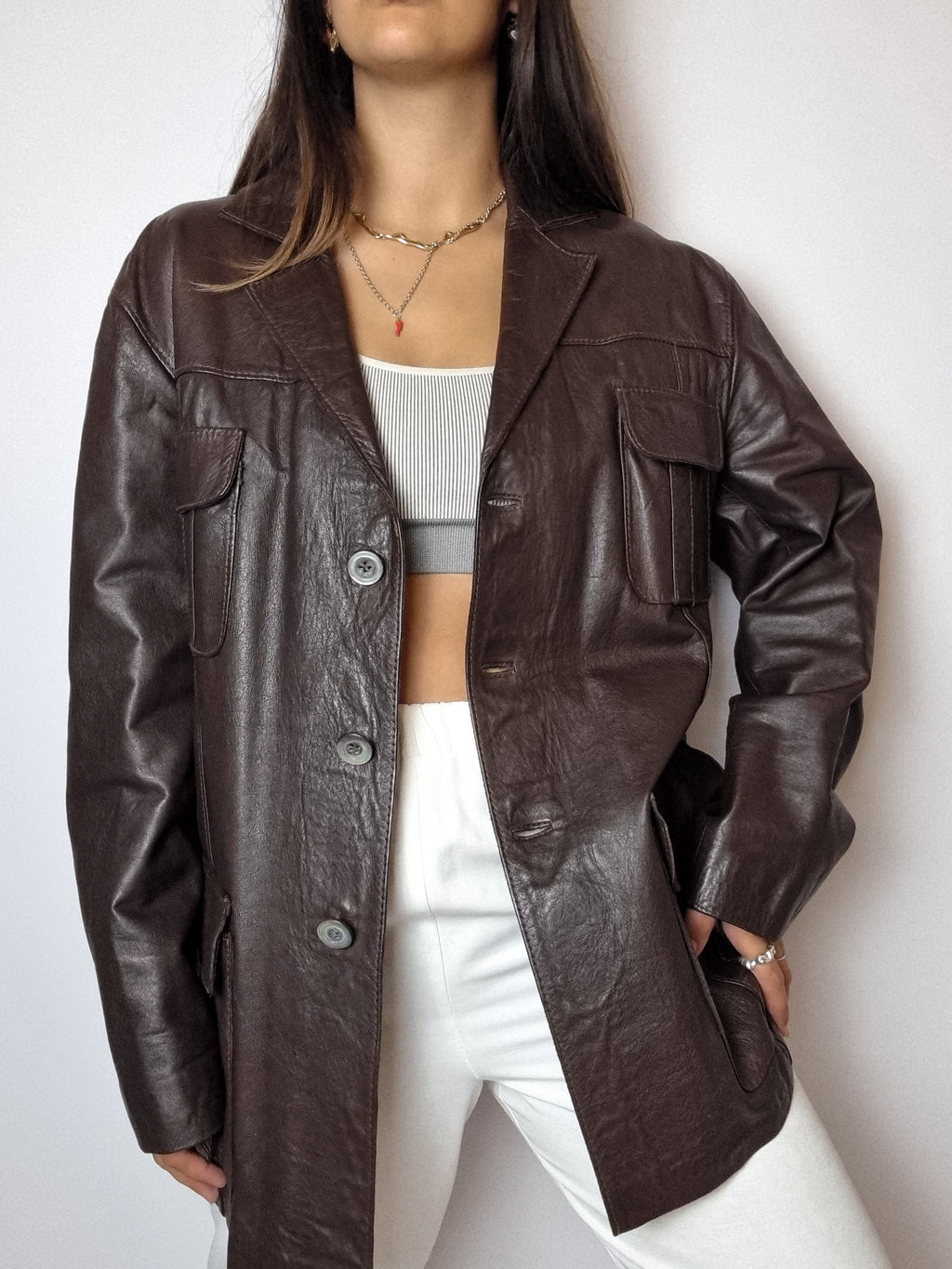 Vintage Brown Leather Blazer S/M 