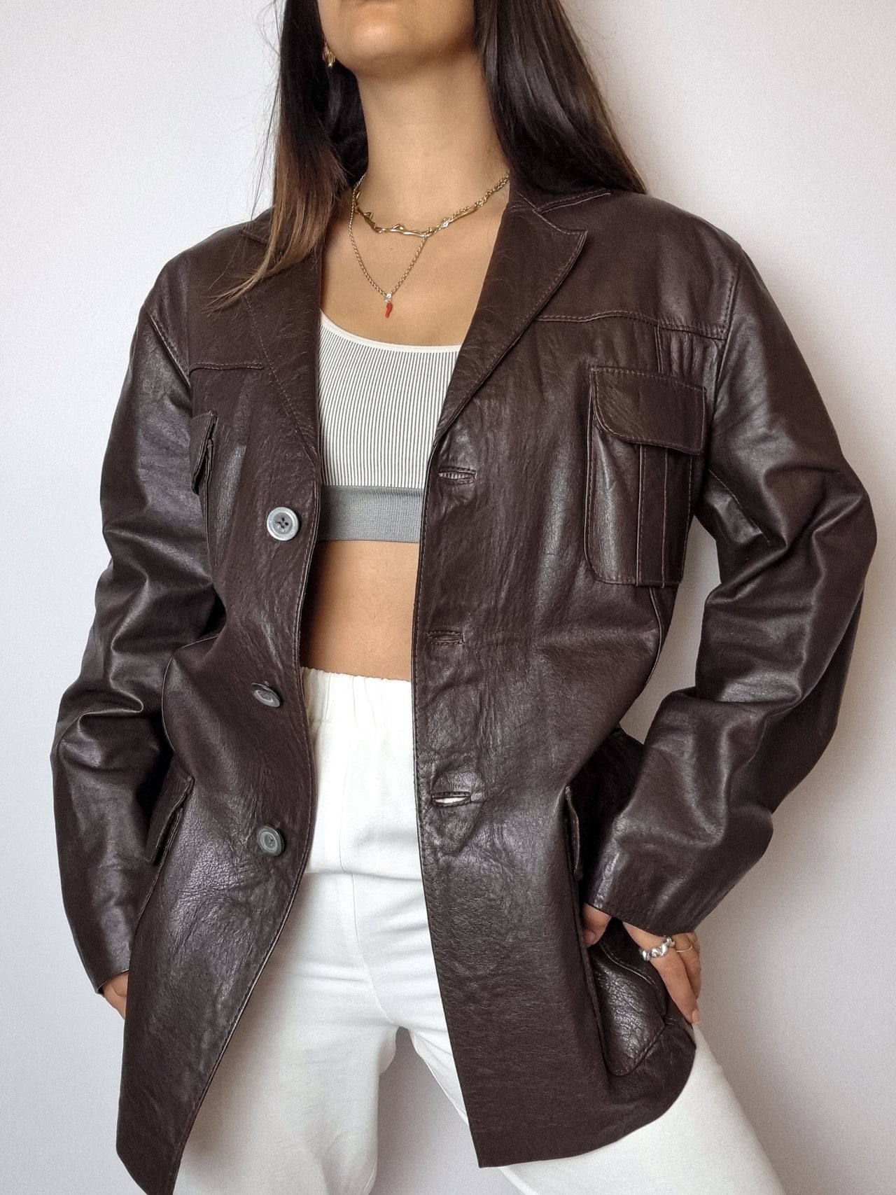 Vintage Brown Leather Blazer S/M 