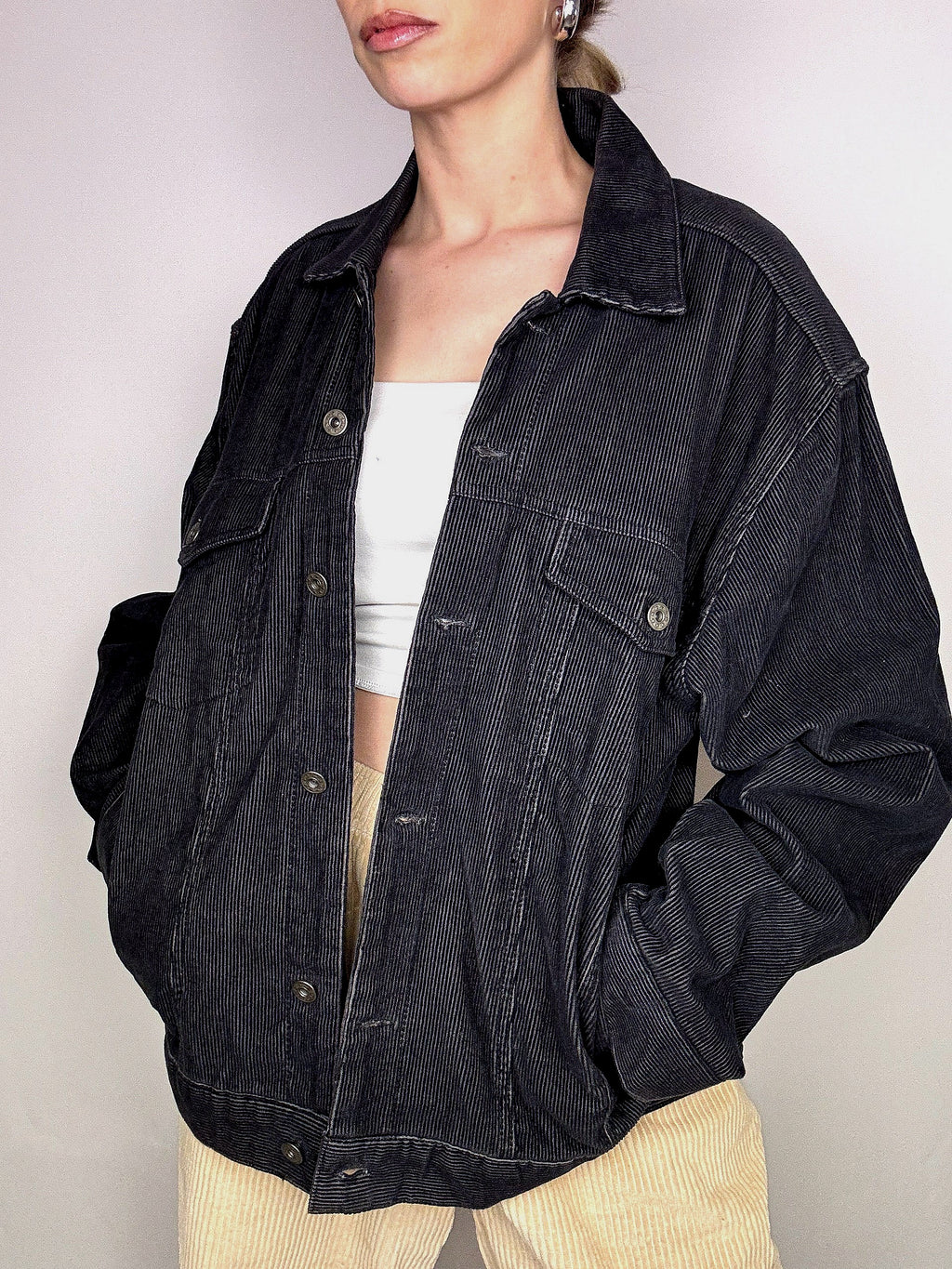 Vintage schwarze Cordjacke L