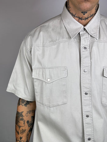 Beige denim short sleeve shirt