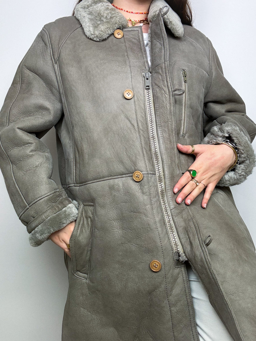 Manteau en mouton retourné gris L vintage