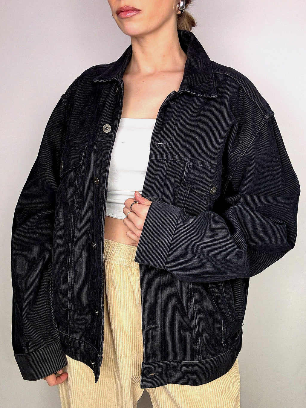 Vintage schwarze Cordjacke L