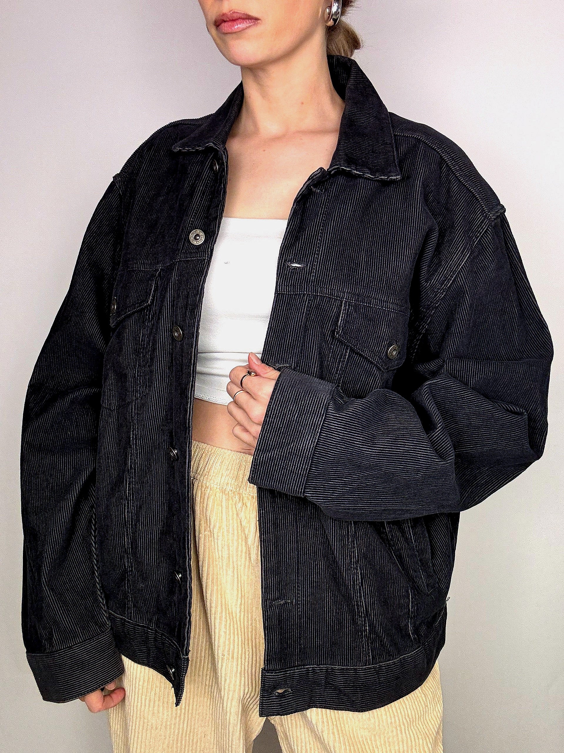 Vintage schwarze Cordjacke L