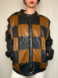 Veste en cuir à damier XL vintage