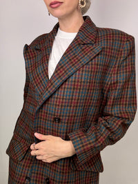 Vintage brown wool plaid long blazer