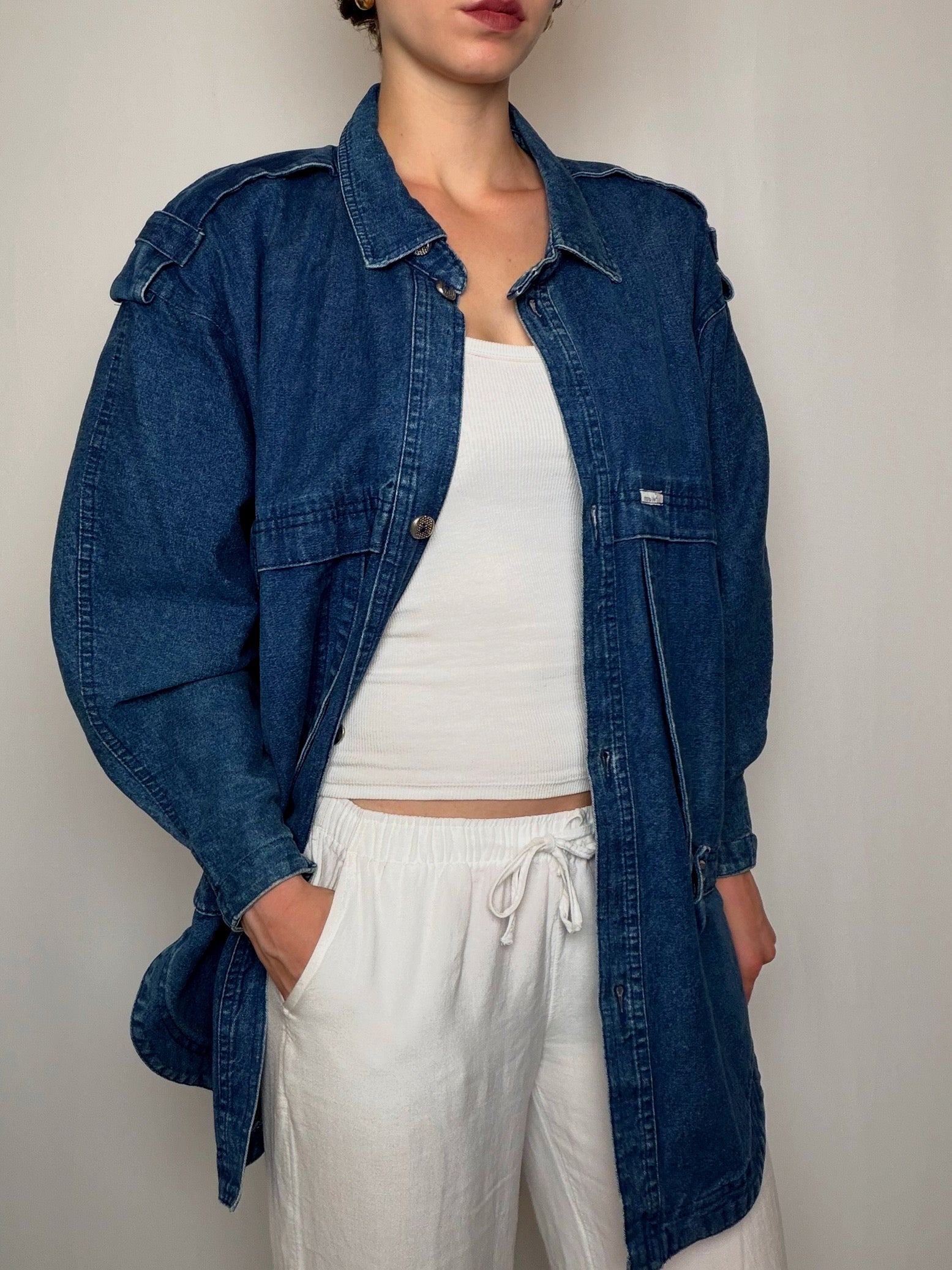 Veste en jean bleue avec détails L/XL vintage