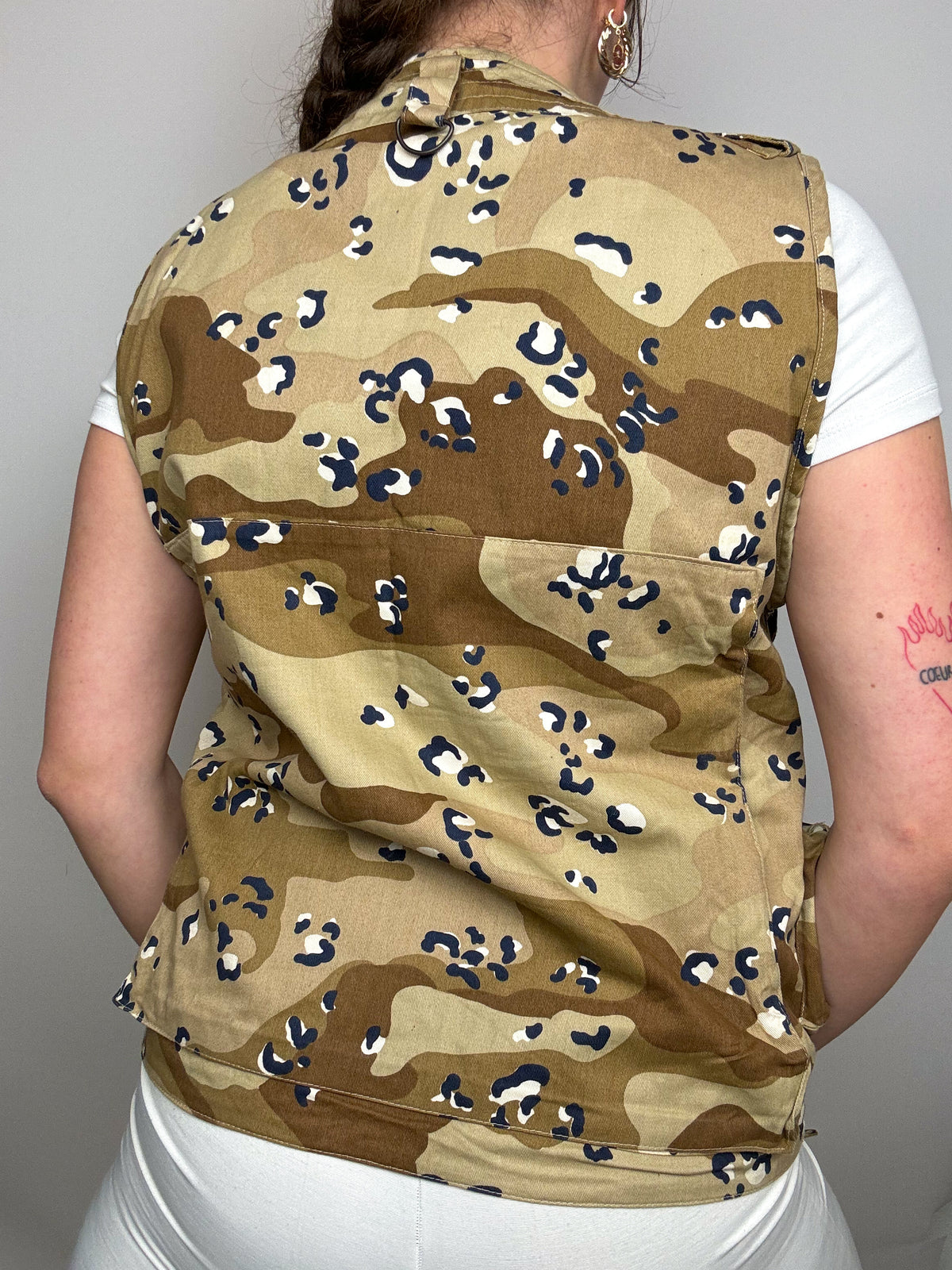 Gilet pêcheur camouflage beige/brun vintage S/M
