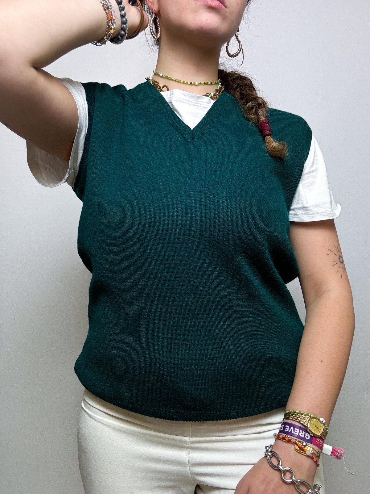 Gilet en laine vert sapin Vintage M