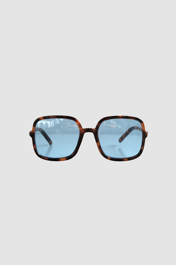 Vintage recycled square tortoiseshell glasses with blue lens 