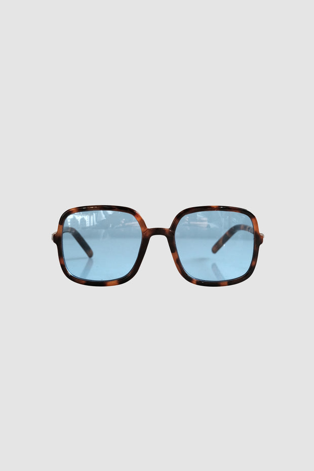 Vintage recycled square tortoiseshell glasses with blue lens 