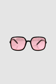 Vintage recycelte quadratische schwarze Brille mit rosa Gläsern 