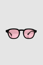 Vintage recycelte runde schwarze Brille mit rosa Gläsern 