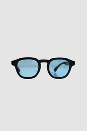 Vintage recycelte runde schwarze Brille mit blauen Gläsern 
