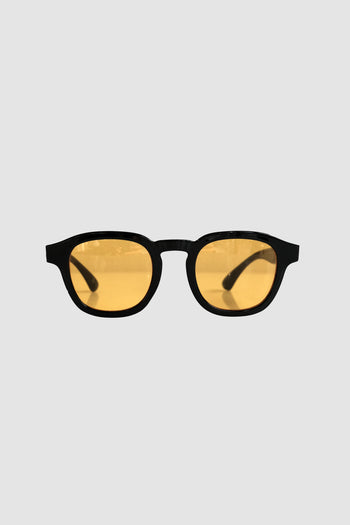 Recycled vintage round black glasses with yellow lens 