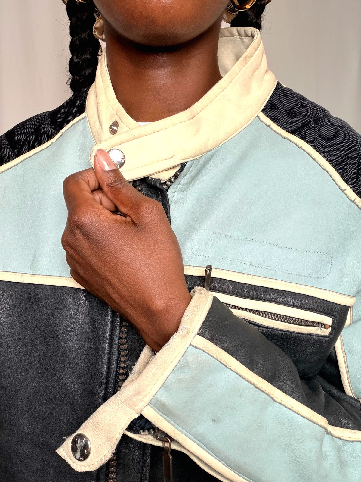 Veste en cuir tricolore Energie M vintage