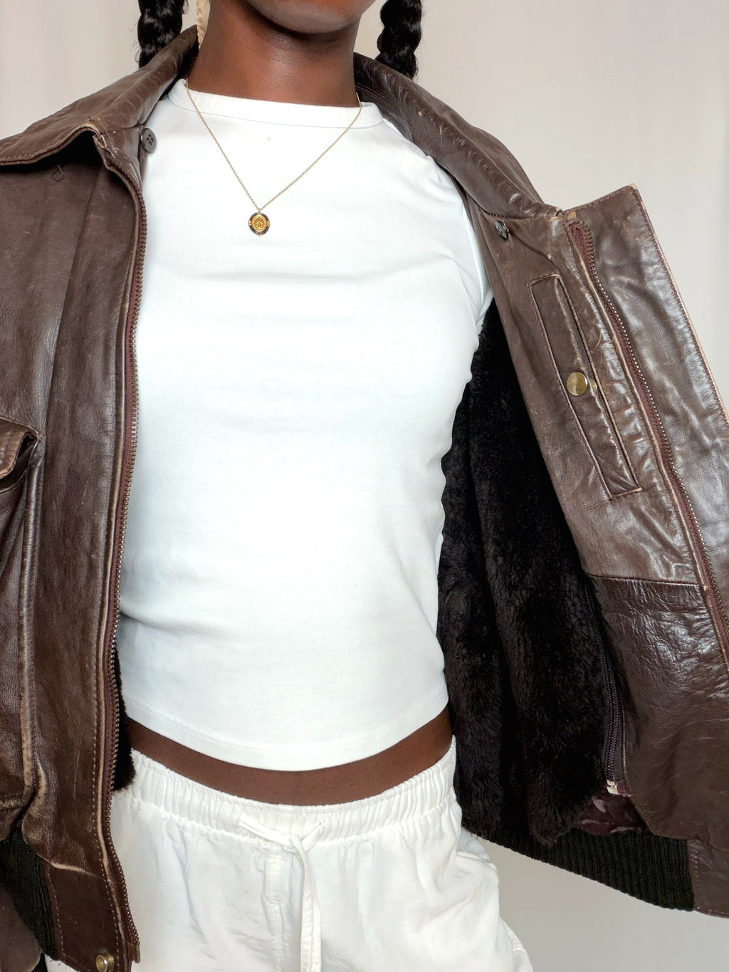 Veste en cuir brune M/L vintage
