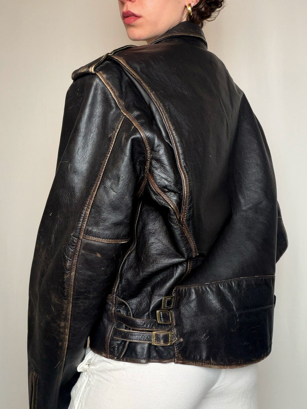 Veste en cuir Noir L vintage