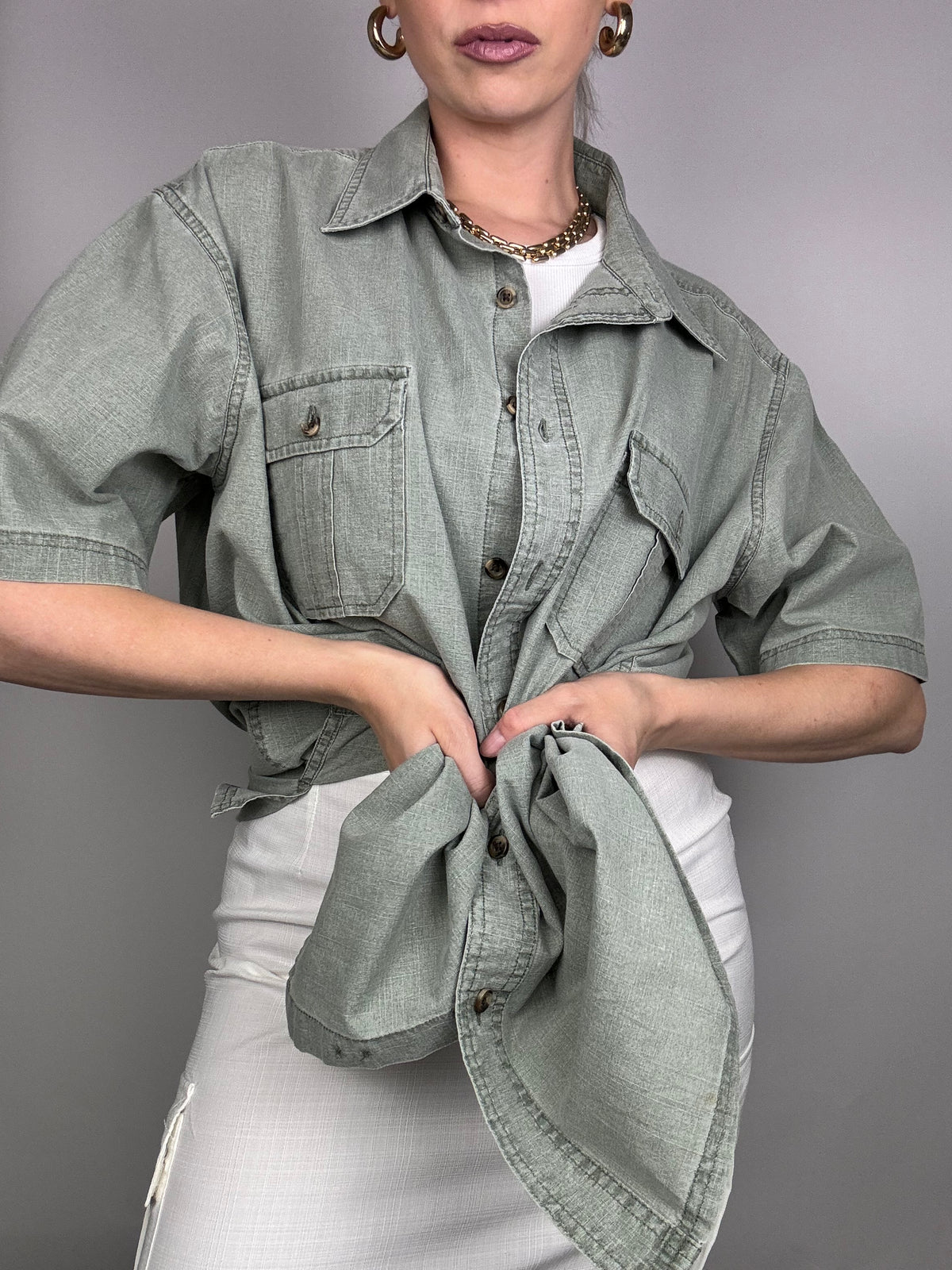 Short sleeve khaki denim shirt