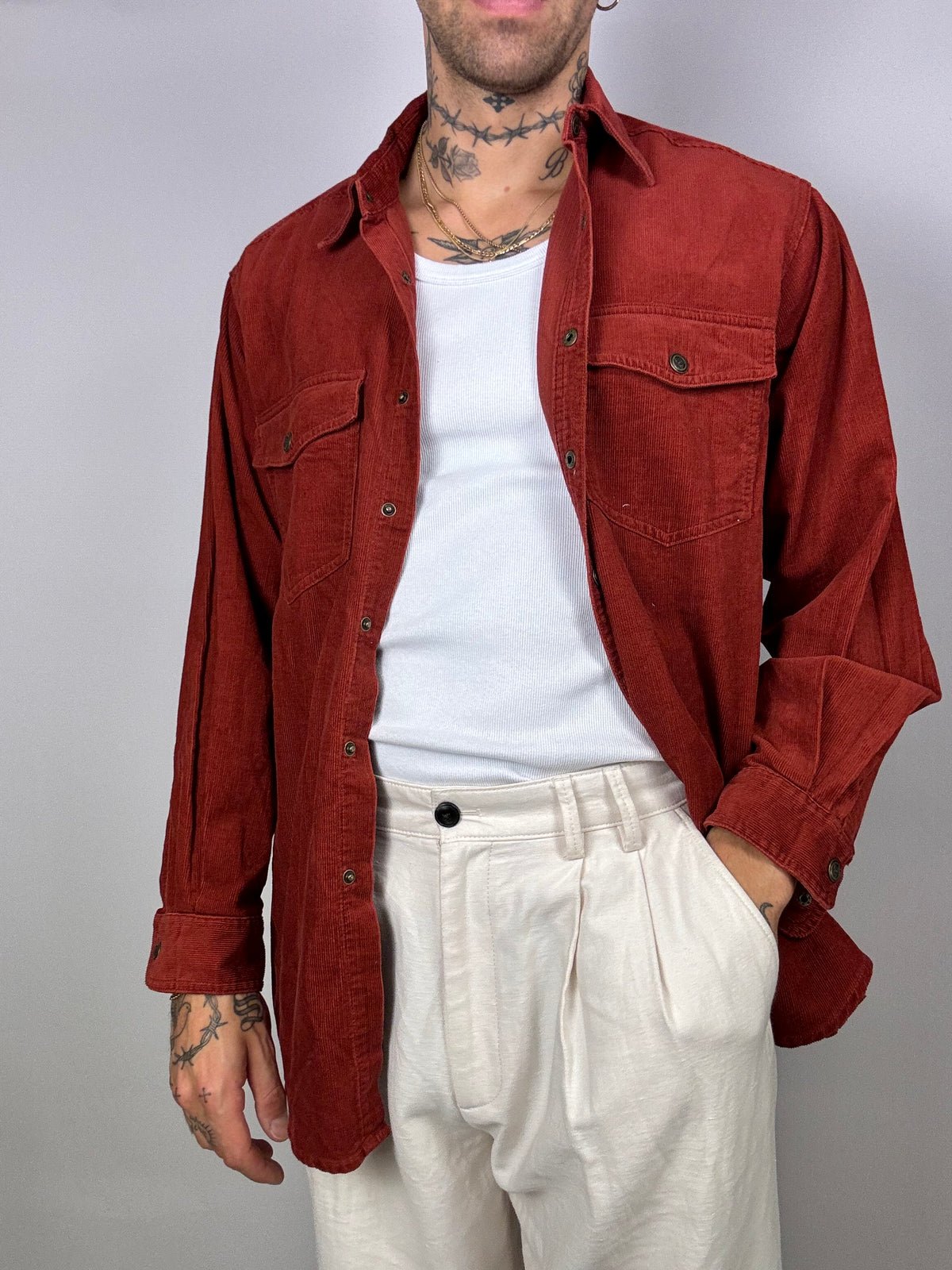 Vintage brick red ribbed knit shirt