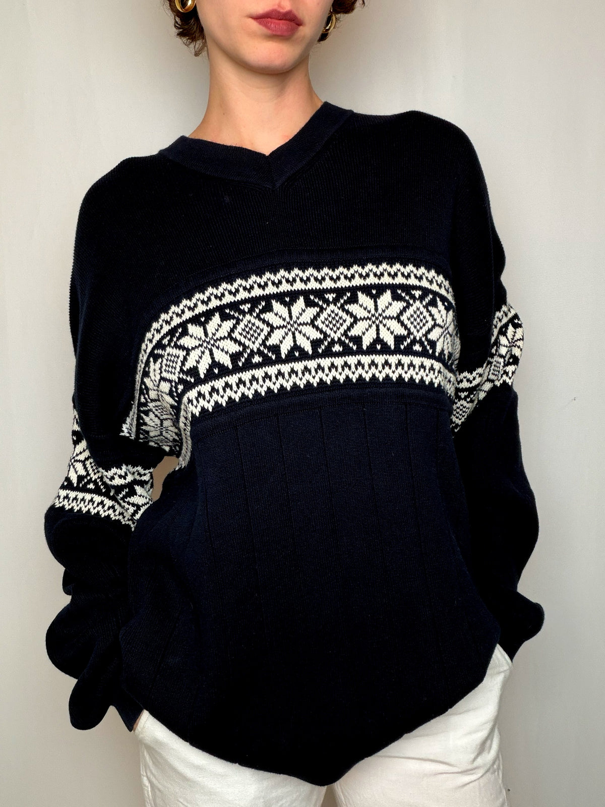 Pull marine à motifs ecrus Esprit XL vintage