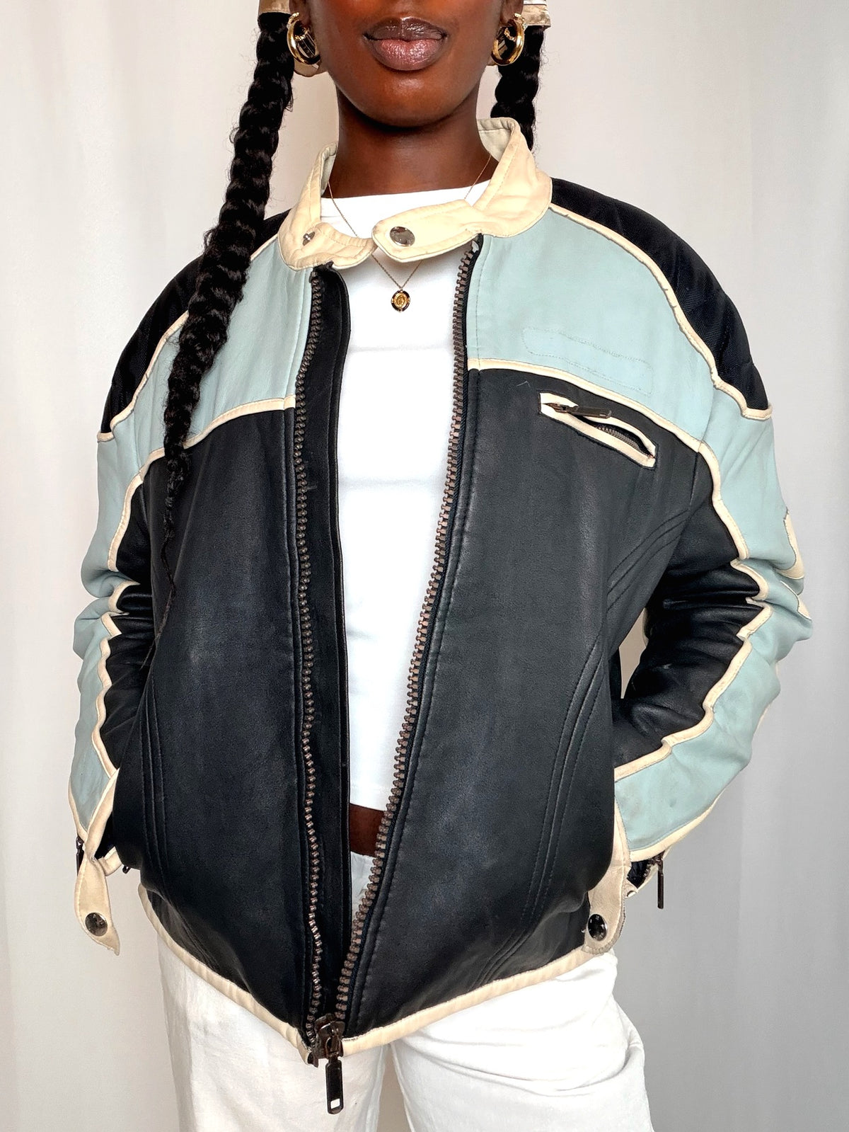 Veste en cuir tricolore Energie M vintage