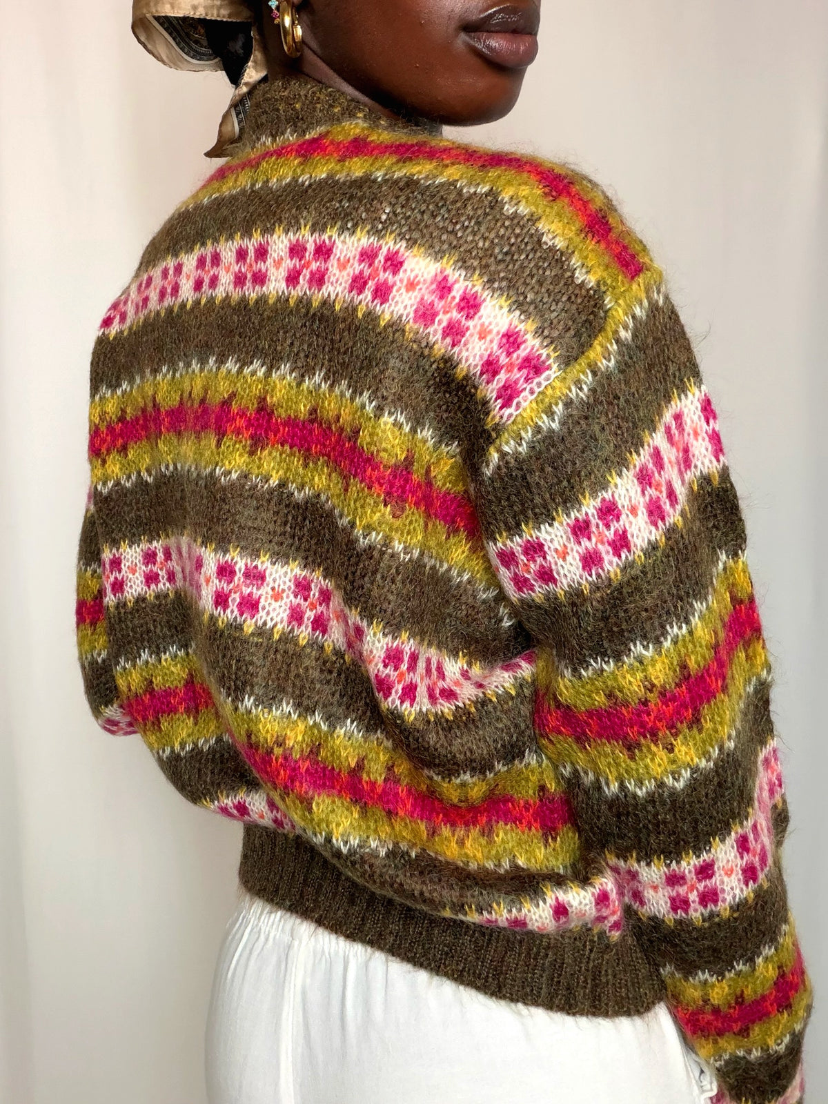 Cardigan rayé vert et rose Benetton S vintage