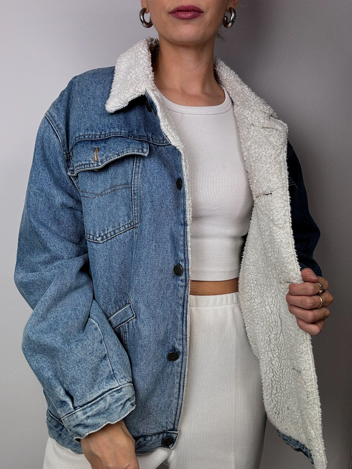 Sheepskin denim jacket