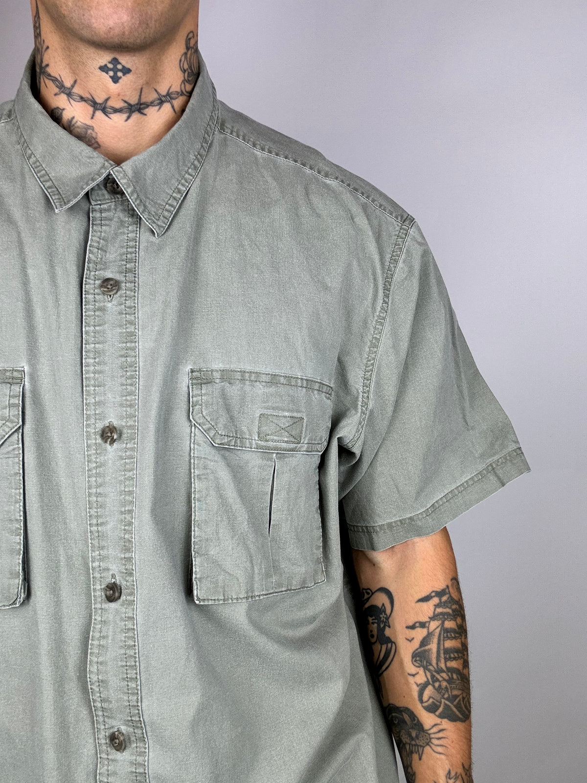Short sleeve khaki denim shirt