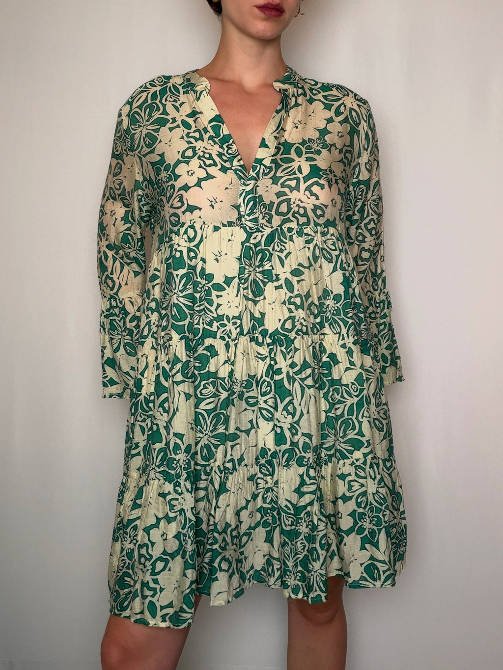 Robe imprimée verte M vintage