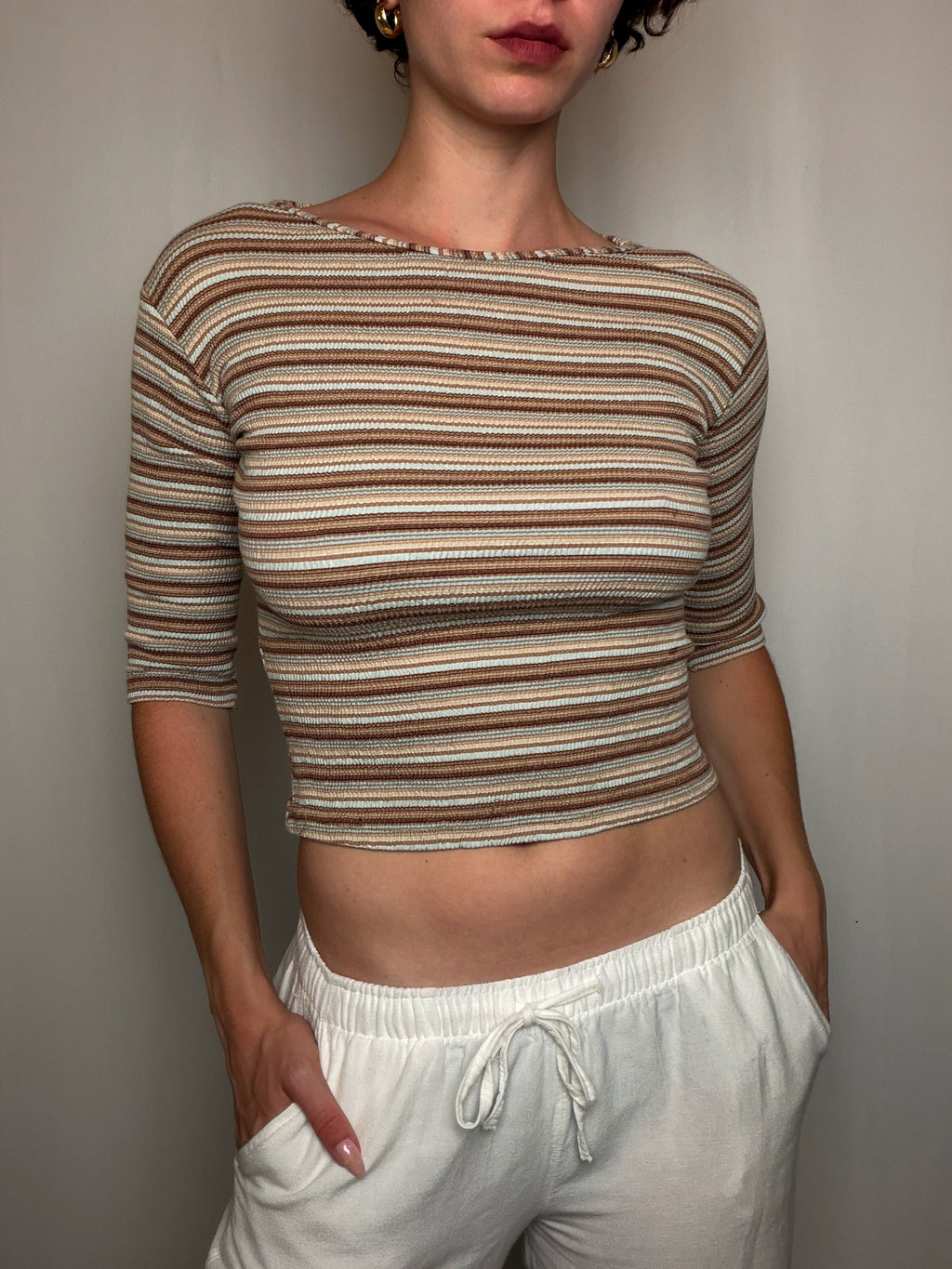 Pull cotelé Rayé brun S vintage