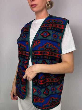 Gilet à motifs bleu/vert/rouge à boutons