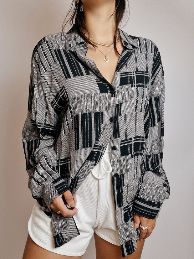 Chemise Vintage à motifs noire et blanche