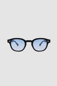 Vintage recycled round black glasses with blue lens 