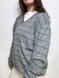 Gray striped V-neck sweater Lacoste L 