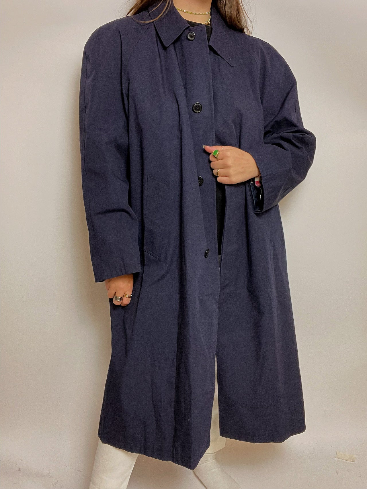 Trench coat long vintage bleu foncé L