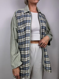 Vintage blue and gray plaid shirt with mesh sleeves