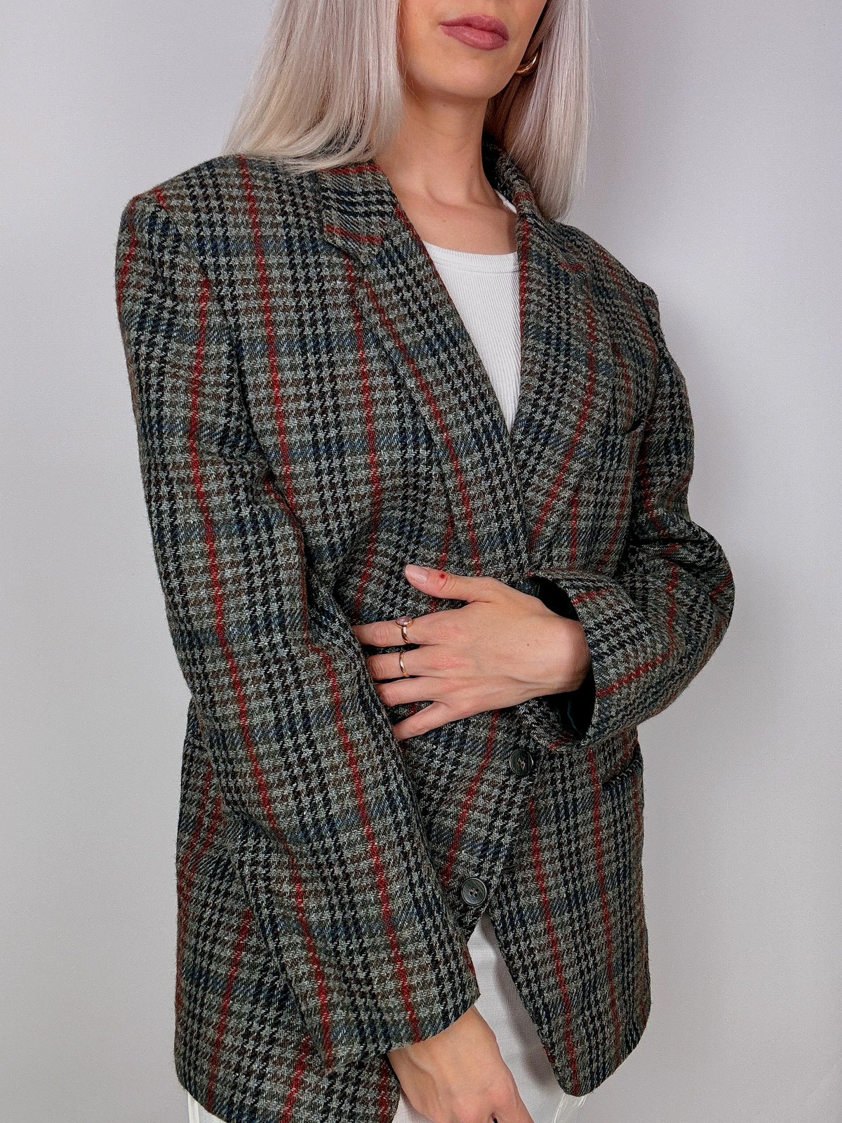 Vintage grey-blue plaid blazer jacket