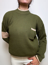 Khaki vintage stand-up collar sweater M