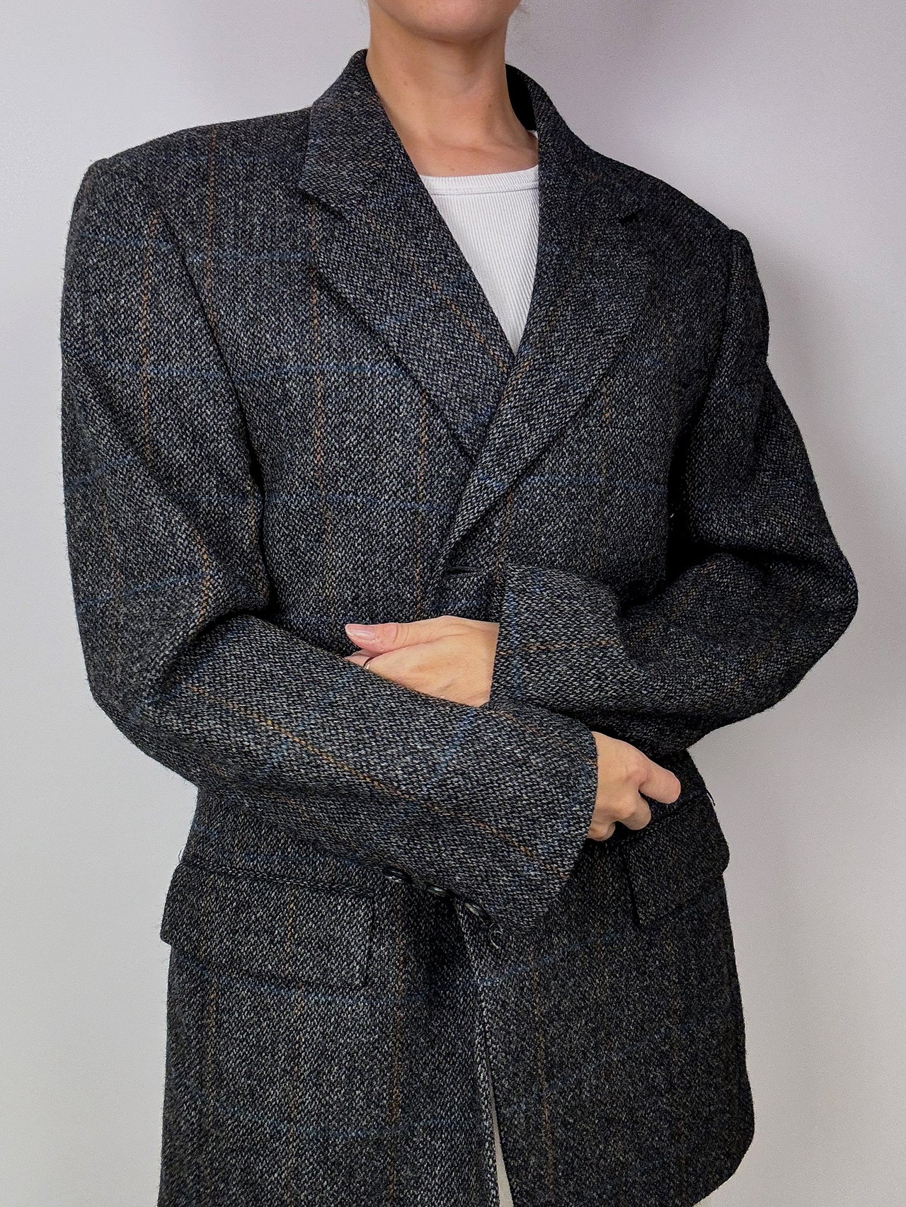 Grau karierter Vintage-Blazer